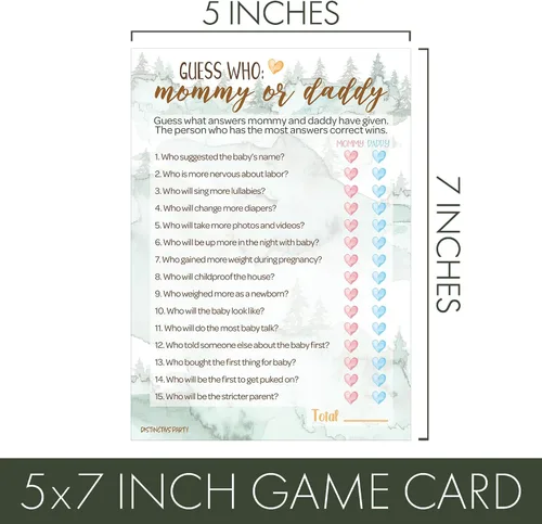 Vista 5 de DISTINCTIVS Little Adventurer - Juego de Baby Shower - ¿Qué hay en tu teléfono y palabras Scramble? 20 tarjetas de doble cara - Juegos de baby