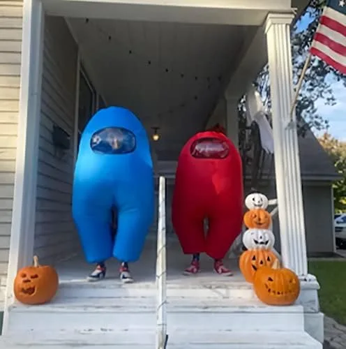 Vista 2 de Disfraz inflable de Among Us para Halloween 2021 para adultos 610-768pulgadas hombre lobo fanáticos del juego rojo