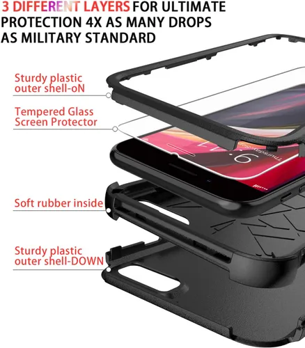 Vista 6 de Diverbox Funda diseñada para iPhone SE con protector de pantalla, resistente a los golpes, resistente a los golpes, para Apple iPhone se Phone Negro