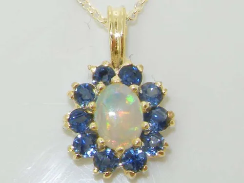 Vista 2 de Womens Solid Yellow 10K Gold Natural Opal & Blue Sapphire Pendant Necklace