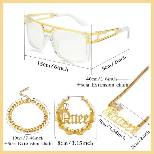 Vista 5 de Kit de disfraz de reina de hip hop de los años 80 y 90, accesorios para mujer, rapero, DJ