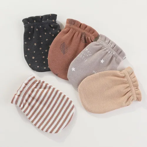Vista 4 de MAMIMAKA Conjunto de gorro y manoplas para bebé recién nacido, gorras para bebés, niños y niñas de 0 a 6 meses, 100% algodón