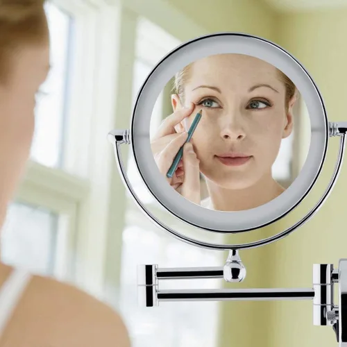 Vista 2 de Wall Mounted Lighted Vanity Mirror 8 Inch 1X/10X Magnifying Makeup Mirror Bathroom Magnifying Mirror Double Sided Swivel, Shaving Mirror Chrome