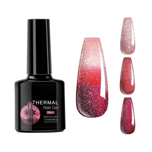 Vista 13 de Esmalte de uñas de gel que cambia de color de temperatura, esmalte de gel con purpurina, diseño holográfico de camaleón, diseño de arte de uñas