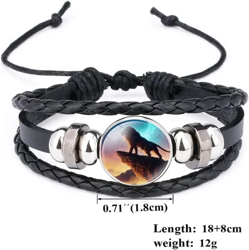 Vista 3 de Pulsera ajustable de cuero trenzado de león, pulseras de abalorios, gran regalo para mujer