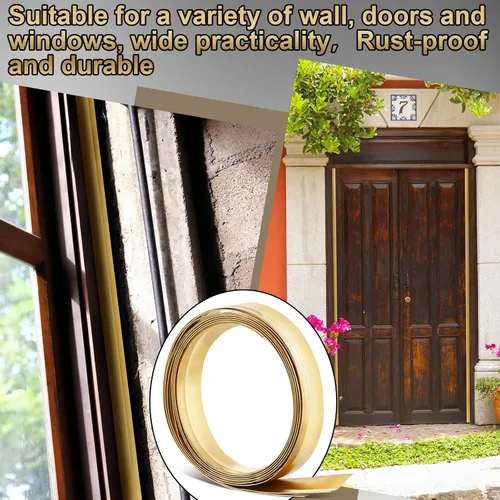 Vista 7 de Zonon Burlete de metal de latón de 1-1/4 pulgadas de ancho x 17.72 pies de largo, burlete de cobre para puerta antigua o ventana exterior con clavos