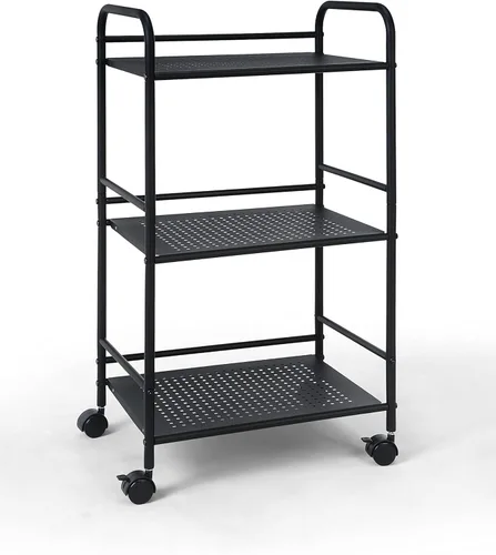 Vista 7 de SunnyPoint Carrito utilitario con ruedas de 3 niveles, organizador de almacenamiento de metal con ruedas, carrito de cocina móvil, organizador