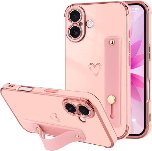 Vista 43 de LLZ.COQUE Funda compatible con iPhone 12 para mujeres y niñas, parachoques chapado de lujo con bonito diseño de corazón de amor, soporte de correa