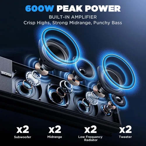 Vista 3 de Ehaho Barra de sonido UTV de 34 pulgadas con subwoofer, barra de sonido SXS de 8 altavoces con Bluetooth e iluminación RGB, altavoces impermeables