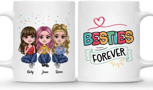 Vista 16 de Gossby Taza de café personalizada de la amistad, regalo personalizado Besites para mujeres con diseño de muñeca, nombre, cita – cumpleaños, Navidad