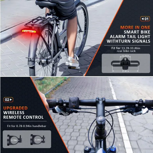 Vista 7 de Onvian Smart Bike Tail Light with Turn Signals, Rechargeable Bicycle Horn Bike Alarm with Remote, Auto-Sensing Bike Turn Signals Light Alarm