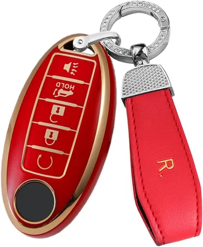Vista 6 de ontto Protector de llavero de automóvil de 5 botones con llavero de TPU suave, borde dorado, guante para llaves Infiniti JX35 Q50 Q60 QX56 QX60 QX80