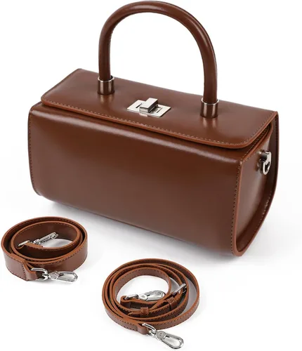 Vista 10 de Bolso de hombro de cuero para mujer, bolso de mano estructurado inspirado en el diseñador, bolso de mano de cuero genuino con correas ajustables