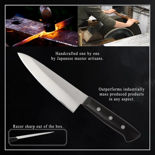 Vista 3 de Gyuto - Cuchillo de chef japonés de acero inoxidable con refuerzo, 7 pulgadas (7.087 in) apto para lavavajillas
