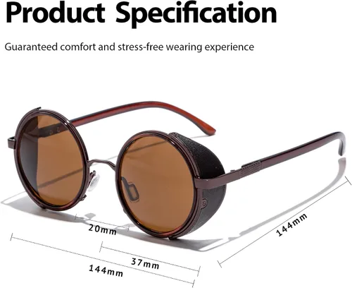 Vista 4 de Technigadgets Nasir - Gafas de sol redondas retro con escudo lateral, estilo steampunk vintage, gótico, grande, marco circular de metal