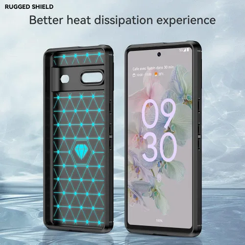 Vista 5 de Funda para Google Pixel 6A, Google Pixel 6A, funda de TPU de fibra de carbono suave de silicona protectora antiarañazos, a prueba de golpes, funda