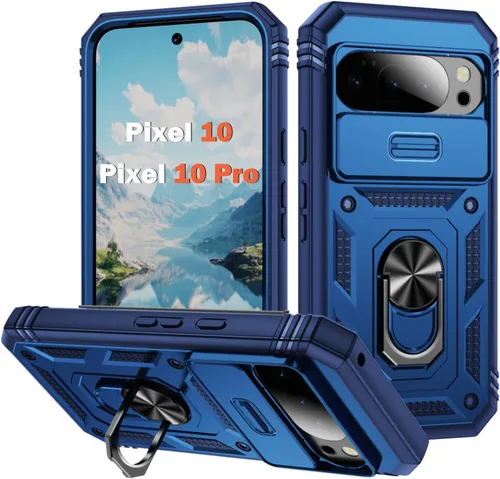 Vista 116 de PASNEW Funda militar para iPhone 13 Pro Max, cubierta de cámara deslizante y soporte de anillo de metal de 360°, carcasa rígida multicapa resistente