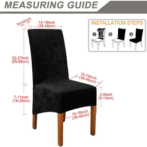 Vista 5 de Fundas para silla de terciopelo triturado, fundas protectoras elásticas y extraíbles para sillas XL, para comedor, ceremonia, banquete, boda Negro