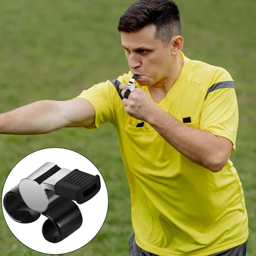 Vista 6 de Kathfly Silbato de agarre de dedo, silbato oficial de árbitro de hockey, silbato de mano de fútbol, silbato deportivo metálico fuerte con funda