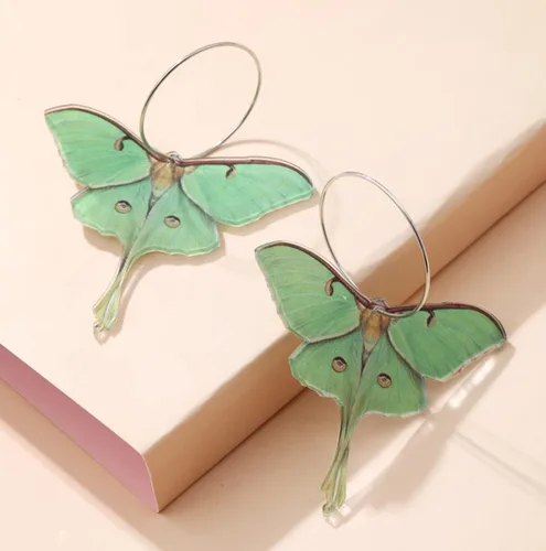 Vista 5 de Moth Butterfly Hook Earrings Insect Green Wings Drop Earrings For Women Girls