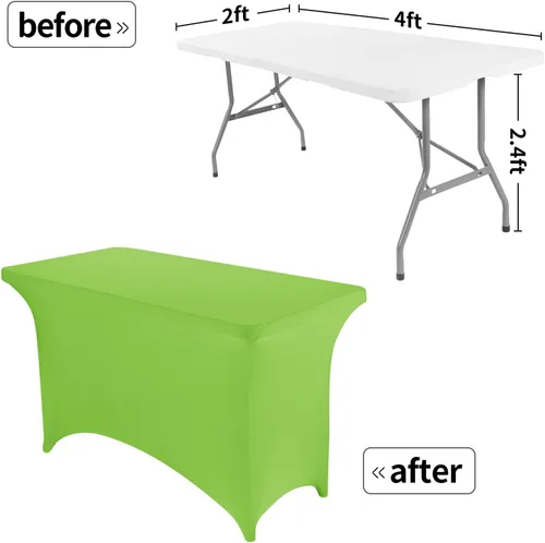 Vista 2 de Peomeise - Funda de mesa de elastano de 4 pies, mantel rectangular elástico de elastano (verde manzana, 4 pies)