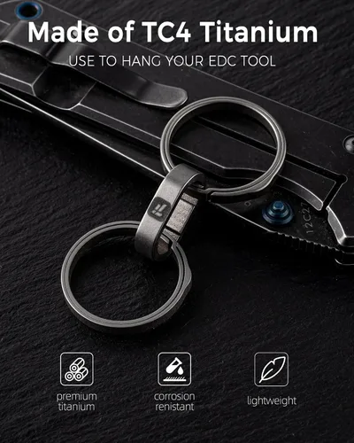 Vista 5 de FEGVE Key Ring, Titanium Side Pushing Key Rings Keychain Rings Small Split Keyrings for Men