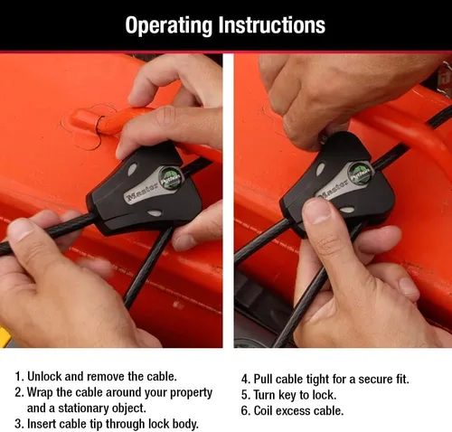 Vista 5 de Master Lock Candado para Bicicleta Python Negro con Llave, Candado de Cable de Metal Ajustable tiene un Revestimiento de Vinilo Resistente a