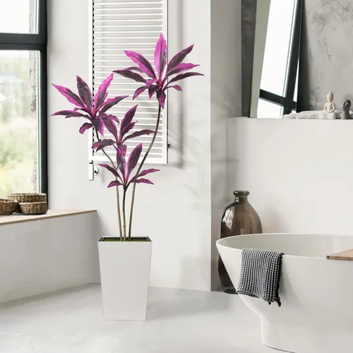 Vista 6 de HAIHONG Árbol artificial de 3 pies, plantas de casa de imitación de hoja perenne Dracaena Marginata, palmeras de yuca falsas en maceta, árbol