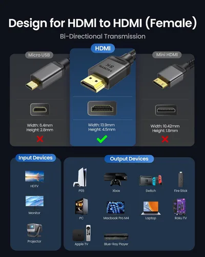 Vista 8 de Silkland Extensor HDMI 8K 2.1, 8K@60hz 4K@120hz Cable de extensión HDMI