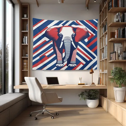 Vista 2 de Shrahala American Republican Elephant Tapestry, Red Navy Blue Striped Background Wall Hanging Hd Print Polyester Backdrop For Dorm Room Bedroom 30 X