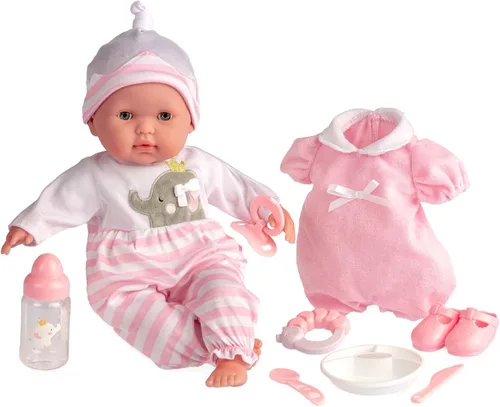 Vista 10 de JC Toys - Berenguer Boutique - Muñeca realista de cuerpo suave de 15 pulgadas con ojos abiertos y cerrados, juego de regalo de 10 piezas
