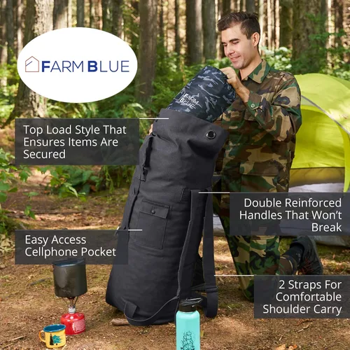 Vista 5 de Farm Blue Bolsa de viaje militar de 2 correas, Negro -, Camping militar