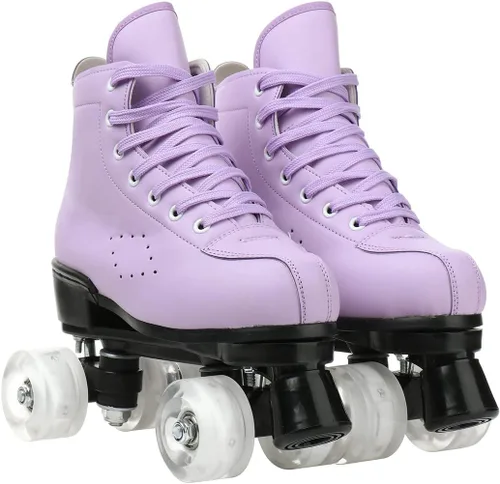 Vista 2 de Patines de ruedas para mujeres y hombres, zapatos altos de piel de vacuno, patines clásicos de doble fila, patines de cuatro ruedas para hombres