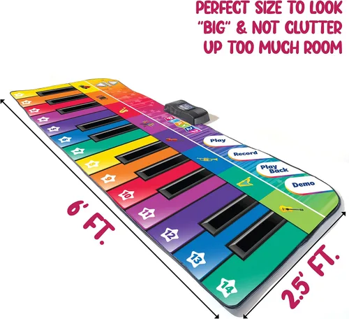 Vista 7 de Play22 Alfombrilla de piano de suelo de 6 pies para niños pequeños, tapete de juego de piano gigante, 24 teclas, 8 instrumentos musicales, volumen