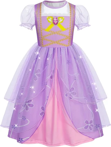 Vista 13 de Ropa de Disfraz de Princesa para Niñas Cumpleaños Fiesta Elegante Disfraz de Halloween Vestidos de Princesa para Niños Pequeños Rosa