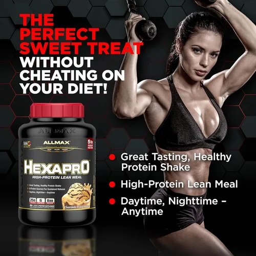 Vista 3 de ALLMAX HEXAPRO, Chocolate - 2 lb - 25 gramos de proteína por porción - 8 horas de liberación sostenida - cero azúcar - 21 porciones