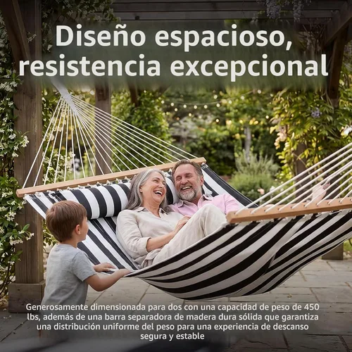 Vista 6 de Sunnydaze Hamaca Acolchada para Exteriores con Barras Separadoras - Hamaca Doble de Servicio Pesado con Capacidad de 450 Libras para Exteriores