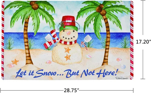 Vista 3 de Felpudo de Navidad con muñeco de nieve, tapete de bienvenida para playa Azul Let It Snow
