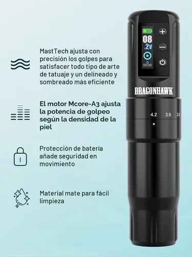 Vista 3 de Dragonhawk Kit de tatuaje inalámbrico Atom2 Pro con impresora térmica A4