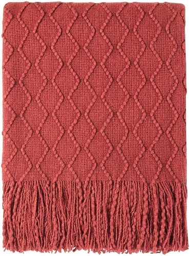 Vista 9 de Bourina Manta de punto decorativa con textura, unicolor y suave, para sofá, 50 x 60 pulgadas, almendra Knitted Throw Blanket 50x60 Inches, Soft