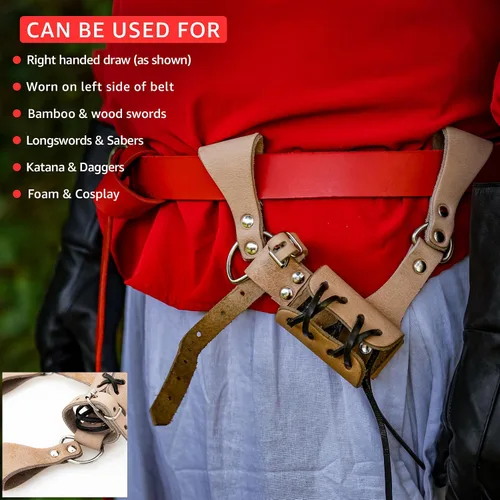 Vista 47 de Armory Replicas™ - Rana espada de cuero hecha a mano – Disfraz medieval LARP hebilla ajustable y cinturón de arma con cable soporte