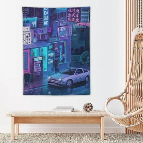 Vista 5 de josnmre Jdm Car Ae86 Tokyo Street Neno - Tapiz de pared para dormitorio, arte estético, decoración del hogar, dormitorio, aula, sala de estar, 30 x