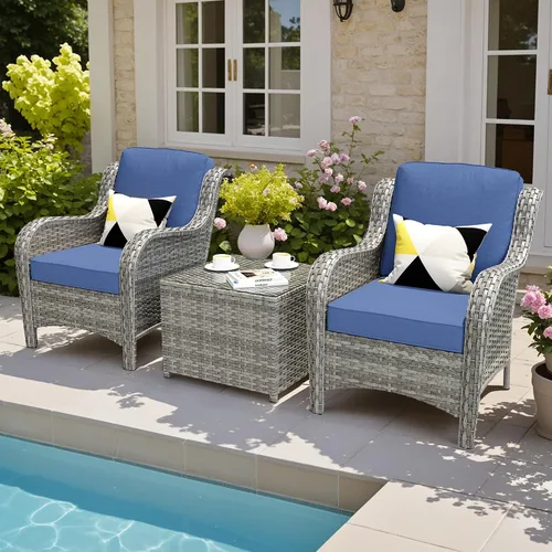 Vista 19 de Juego de muebles de exterior para patio, silla y sofá (ratán marrón, beige, 3 piezas)