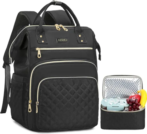 Vista 11 de AIJIEKE Mochila de almuerzo para mujer, mochila para portátil de 15.6 Beige