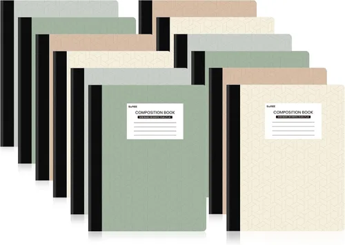 Vista 9 de Cuadernos de composición SUNEE - Papel con líneas anchas, paquete de 4 cuadernos de composición, 9 3/4" x 7 1/2", 80 hojas/160 páginas