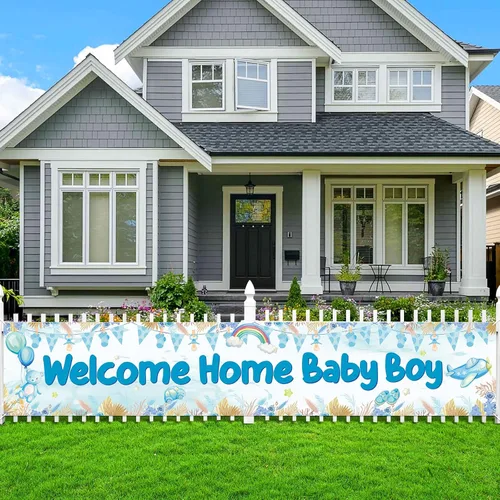 Vista 2 de Cartel de bienvenida a casa para bebé niño con texto en inglés "It's a Boy", decoración de baby shower, decoración de patio para niños, revelación
