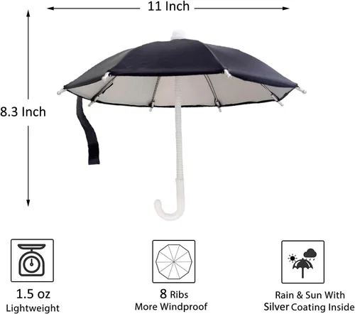 Vista 7 de Paraguas de Teléfono con Protección UV para Sol, Soporte Universal Ajustable con Ventosa Piggy para Teléfono Paraguas, Sombra Solar