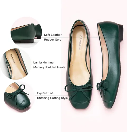 Vista 3 de C.Paravano Women's Flats with Bowknot Casual Slip On Dress Shoes Comfortable Square Toe Shoes Women Ballet Flats for Wedding Work Office Business