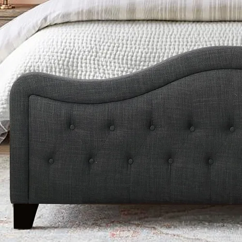 Vista 5 de Rosevera Turin Linen - Cama tapizada con paneles con cabecero ajustable con botones para dormitorio, tamaño Queen, carbono