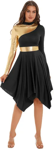 Vista 13 de Vestido de mujer de alabanza litúrgica con bloques de color, sin mangas, con dobladillo irregular, de estilo lírico para danza Borgoña